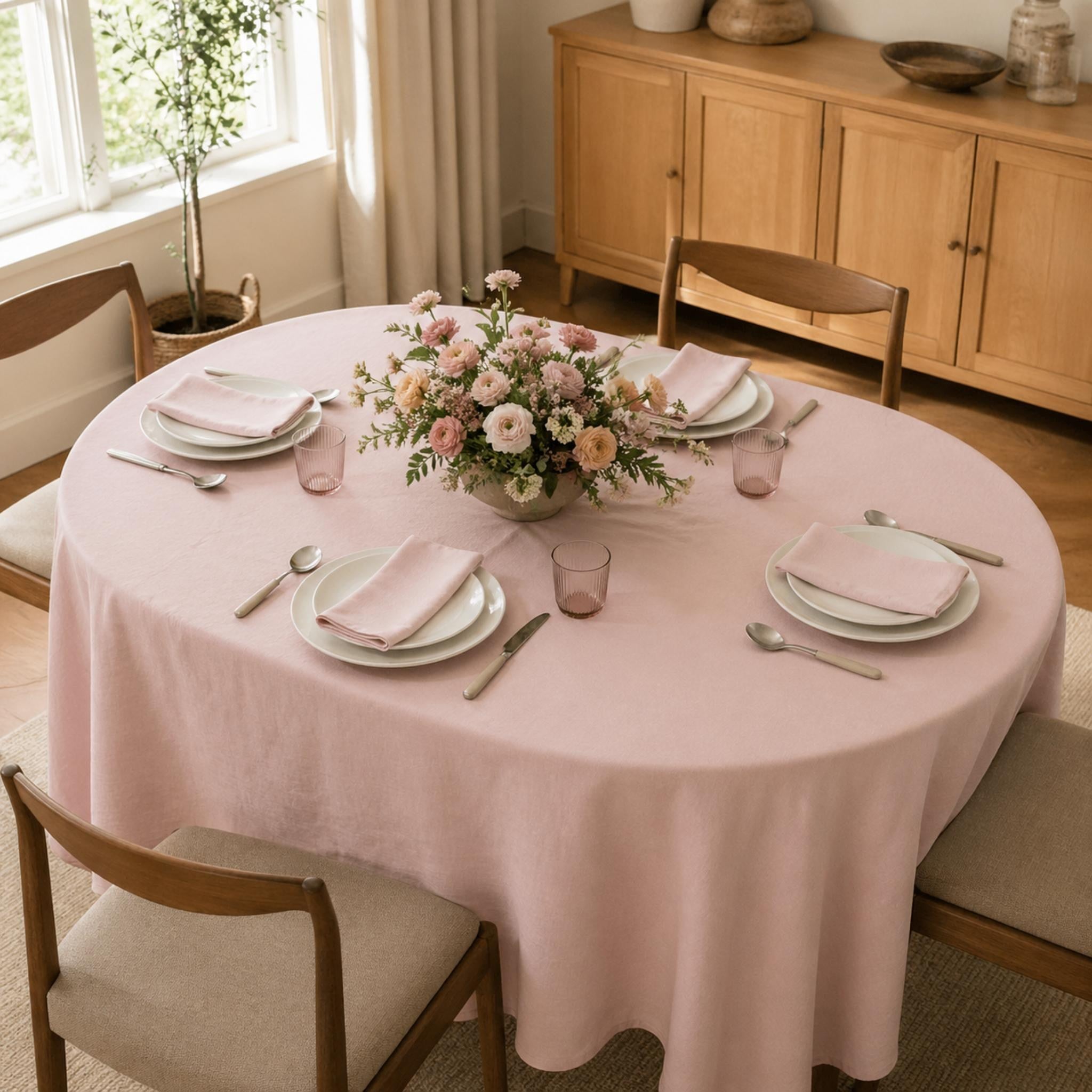 Cotton Linen Tablecloth — Powder Pink, 60 Colors, Custom Size