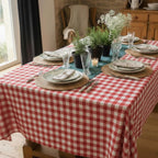Gingham Cotton Tablecloth — Red Check, 9 Colors, Custom Size