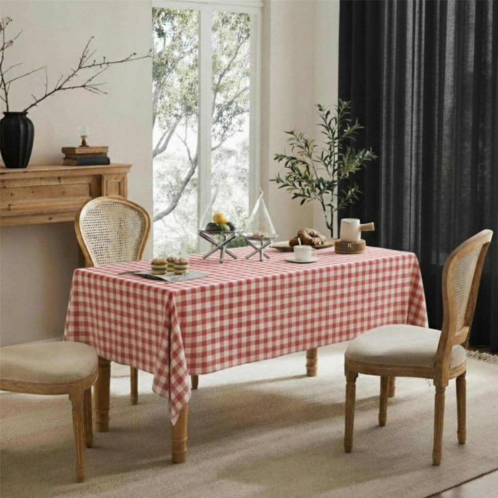 Gingham Cotton Tablecloth — Red Check, 9 Colors, Custom Size