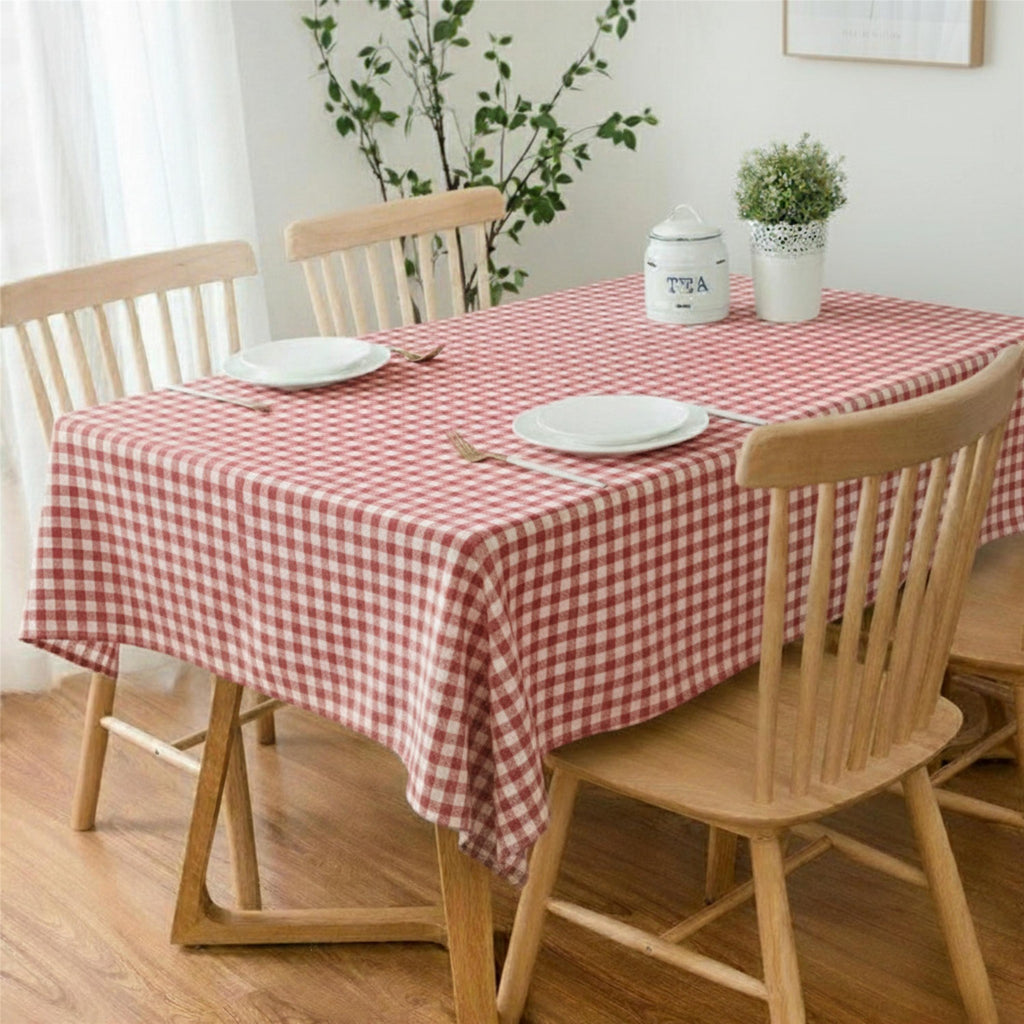 Gingham Cotton Tablecloth — Red Check, 9 Colors, Custom Size