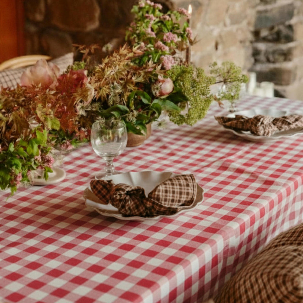 Gingham Cotton Tablecloth — Red Check, 9 Colors, Custom Size