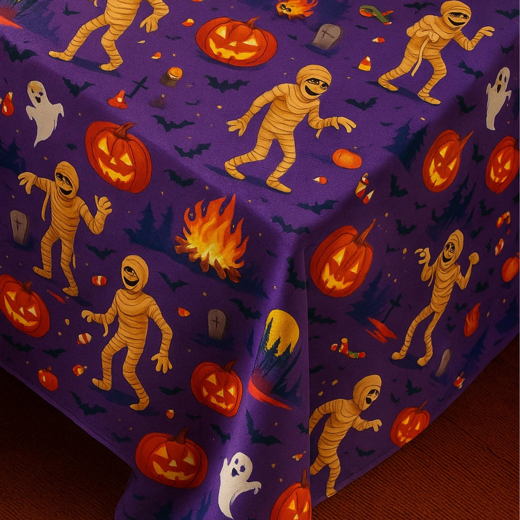 Purple spooky party tablecloth corner drape