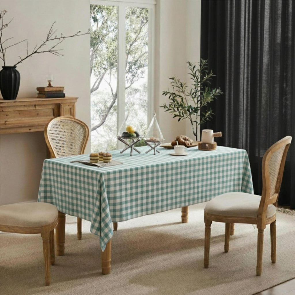 Gingham Cotton Tablecloth — Mint Green Check, 9 Colors, Custom Size