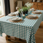 Gingham Cotton Tablecloth — Mint Green Check, 9 Colors, Custom Size