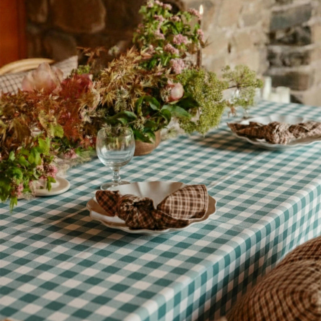 Gingham Cotton Tablecloth — Mint Green Check, 9 Colors, Custom Size