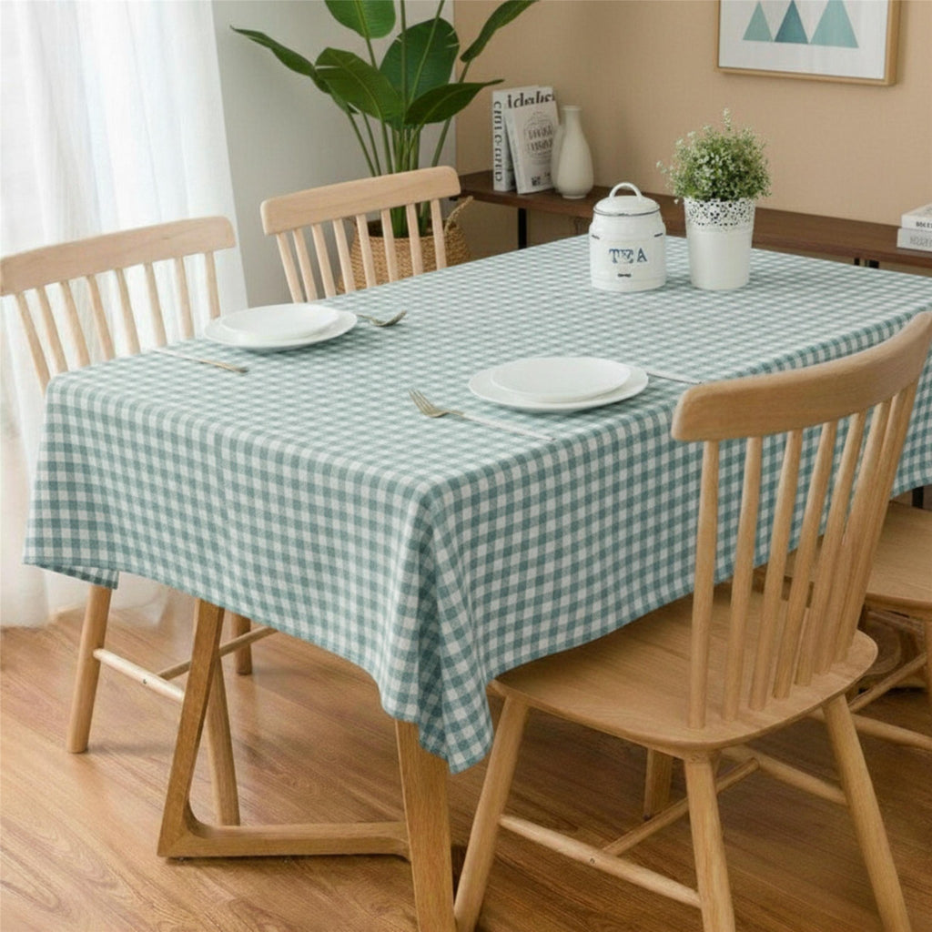 Gingham Cotton Tablecloth — Mint Green Check, 9 Colors, Custom Size
