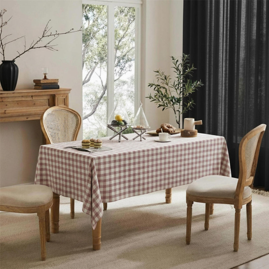 Gingham Cotton Tablecloth — Powder Check, 9 Colors, Custom Size