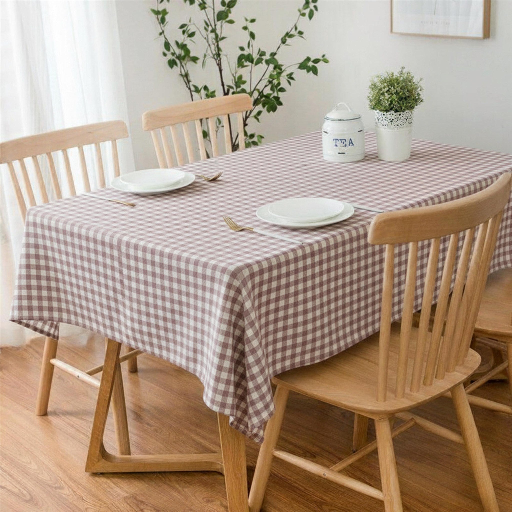 Gingham Cotton Tablecloth — Powder Check, 9 Colors, Custom Size