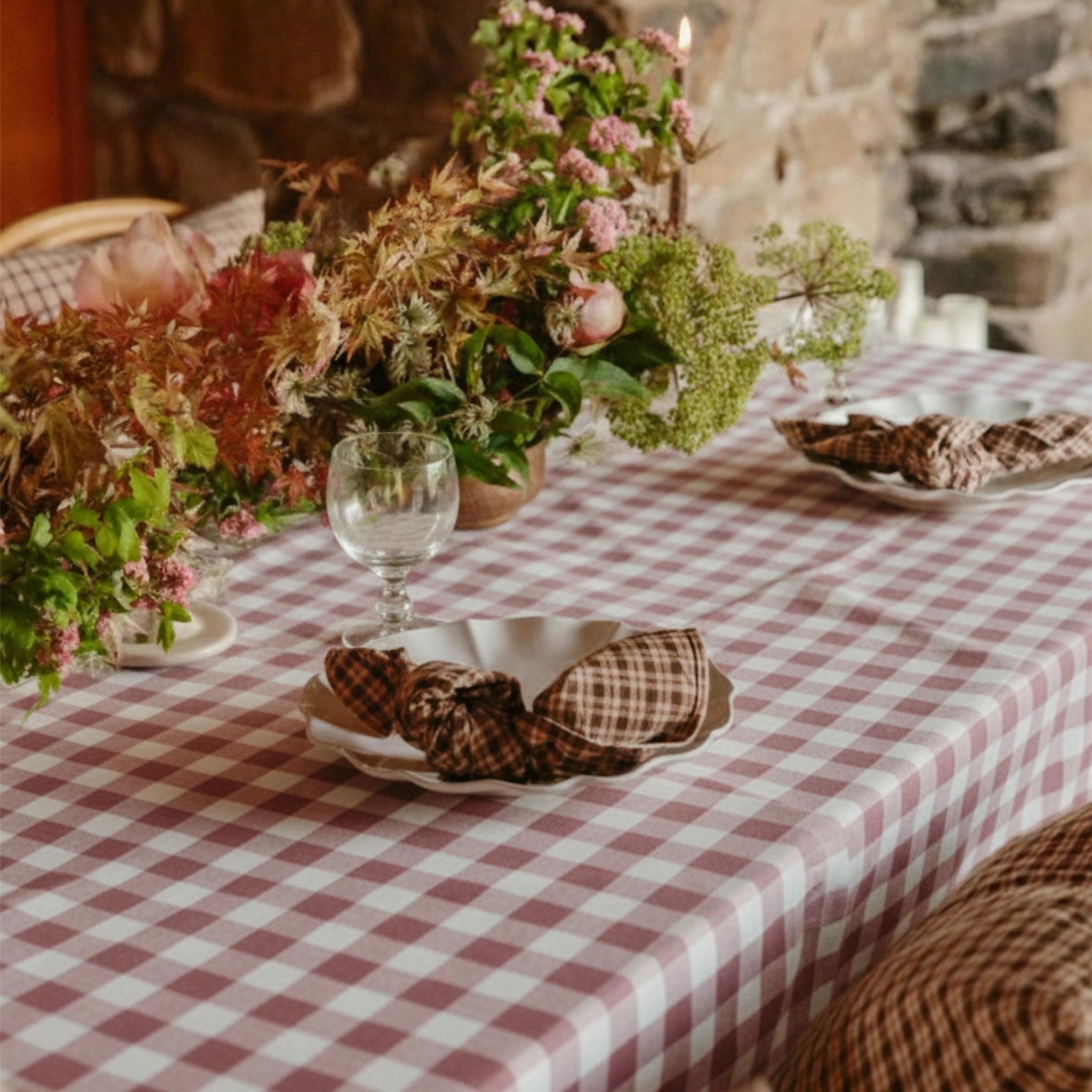 Gingham Cotton Tablecloth — Powder Check, 9 Colors, Custom Size