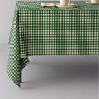 Green mini check gingham cotton tablecloth on a cottage kitchen table