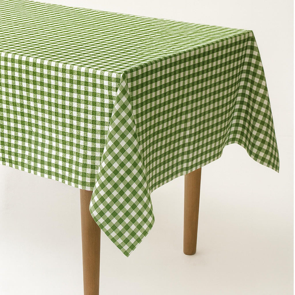Gingham Cotton Tablecloth — Green Mini Check, 12 Colors, Custom Size