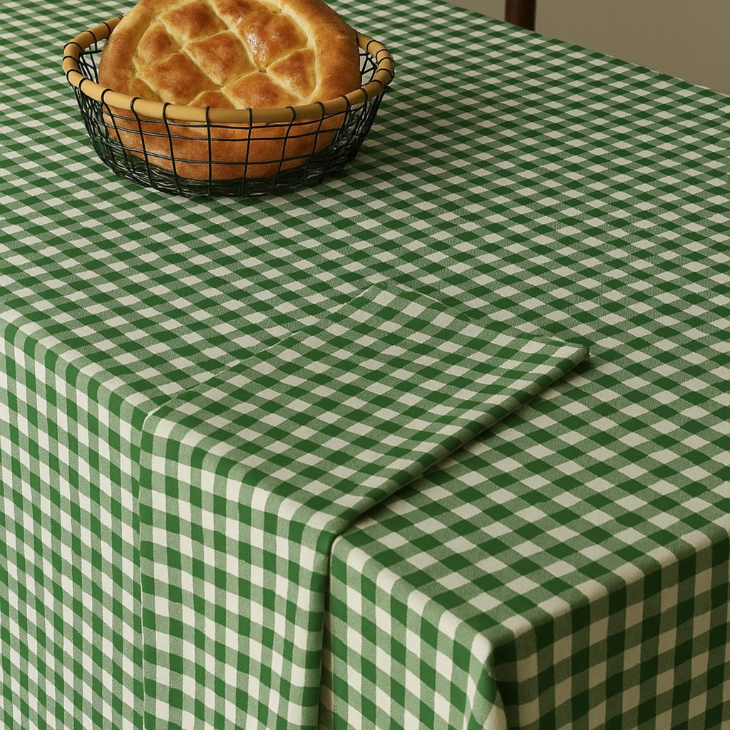 Gingham Cotton Tablecloth — Green Mini Check, 12 Colors, Custom Size