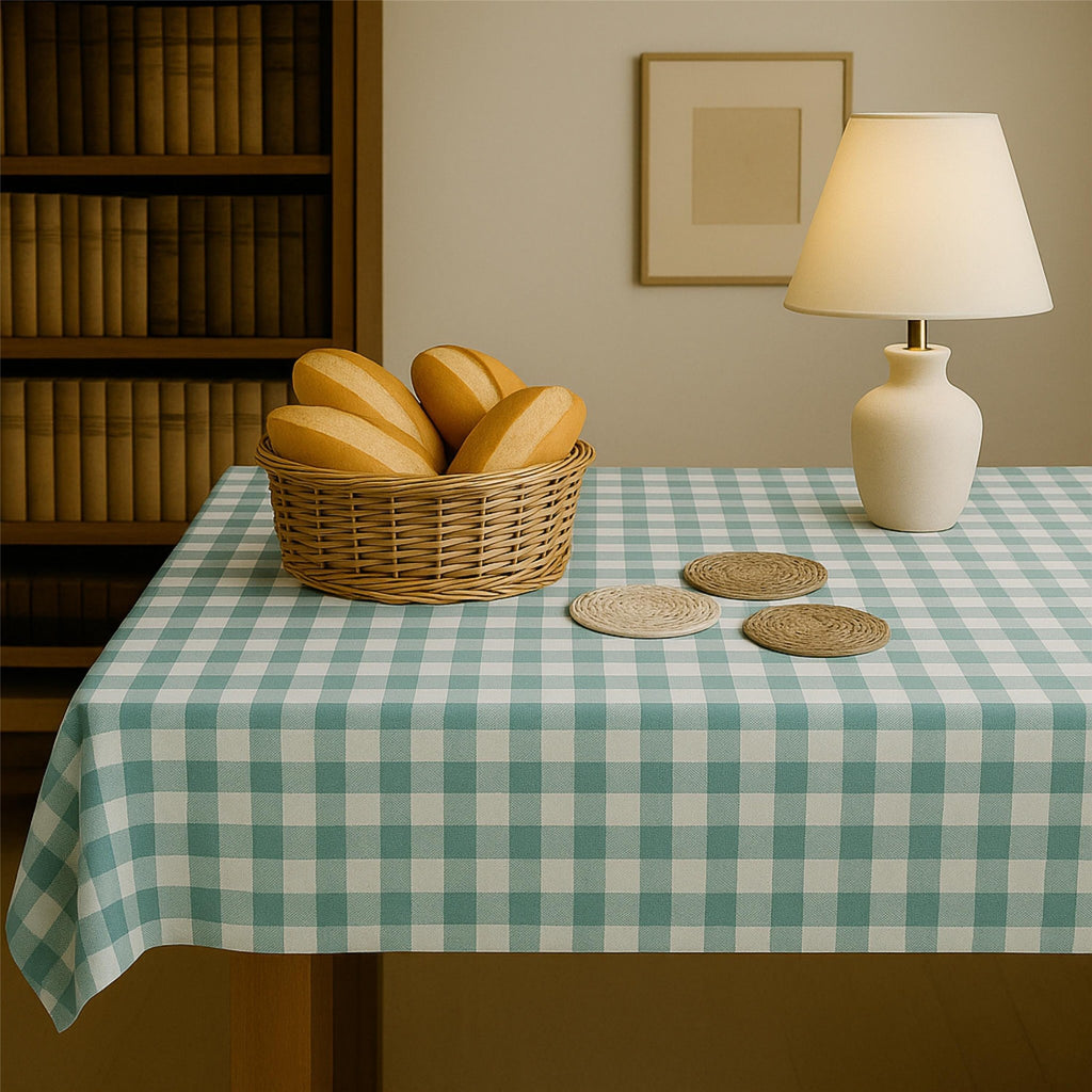 Gingham Cotton Tablecloth — Green Mini Check, 12 Colors, Custom Size