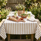 Striped Cotton Tablecloth — Beige, 12 Colors, Custom Size