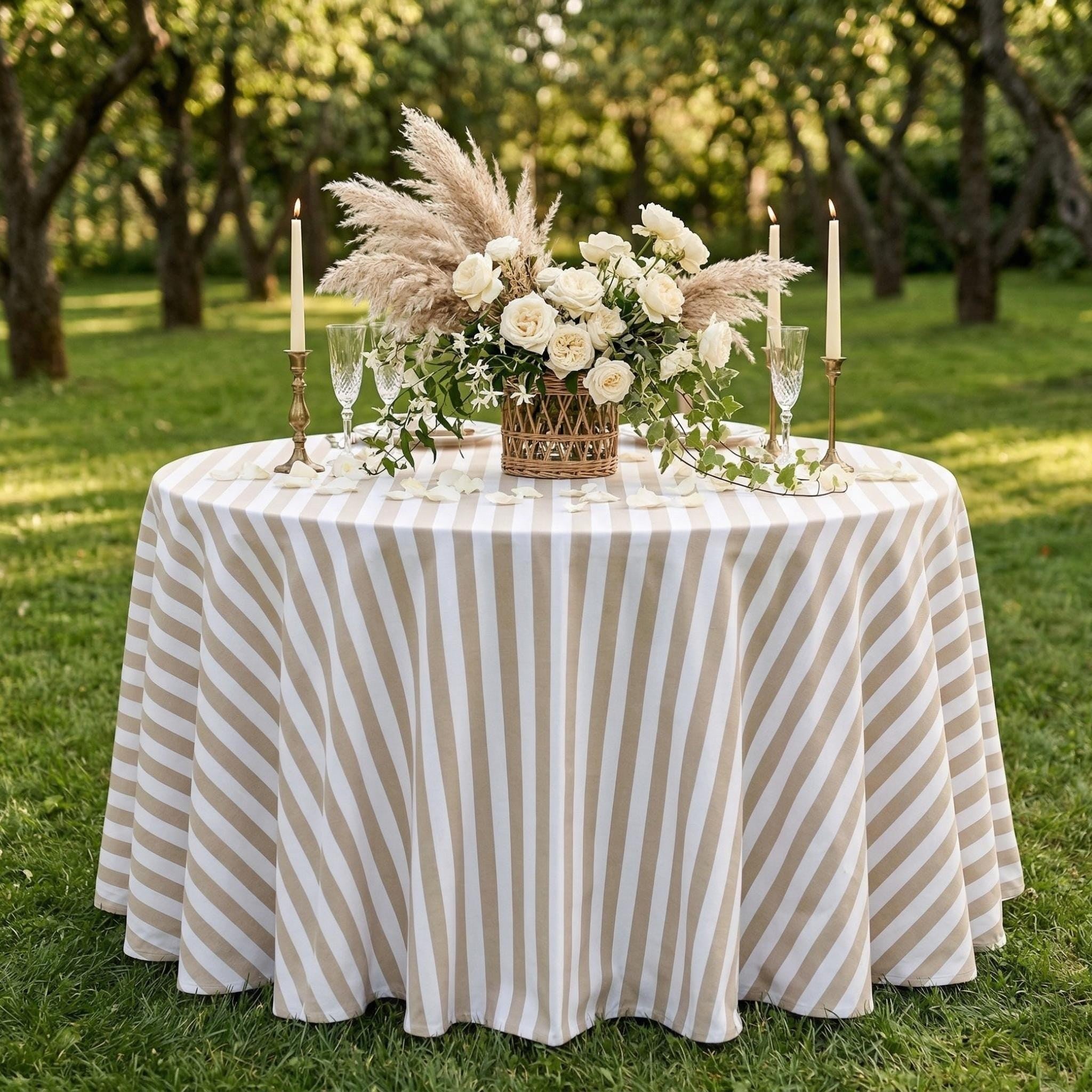 Striped Cotton Tablecloth — Beige, 12 Colors, Custom Size