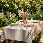 Striped Cotton Tablecloth — Dark Beige, 12 Colors, Custom Size