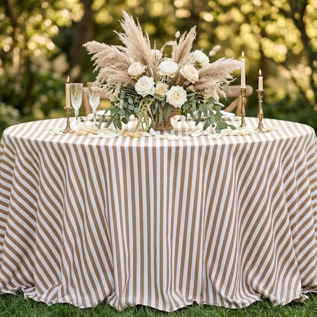 Striped Cotton Tablecloth — Dark Beige, 12 Colors, Custom Size