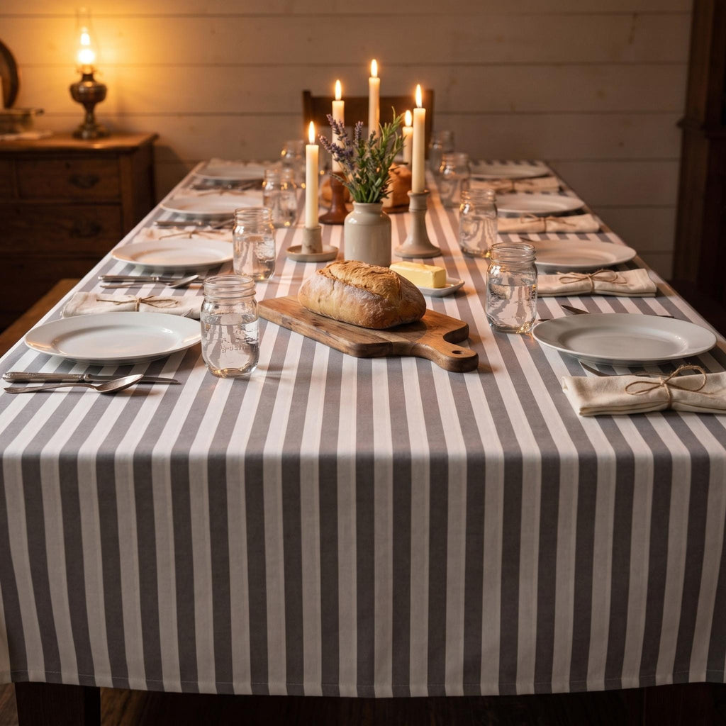 Striped Cotton Tablecloth — Gray, 12 Colors, Custom Size