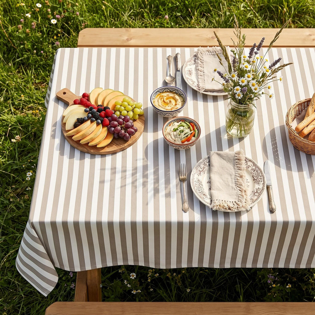 Striped Cotton Tablecloth — Gray, 12 Colors, Custom Size