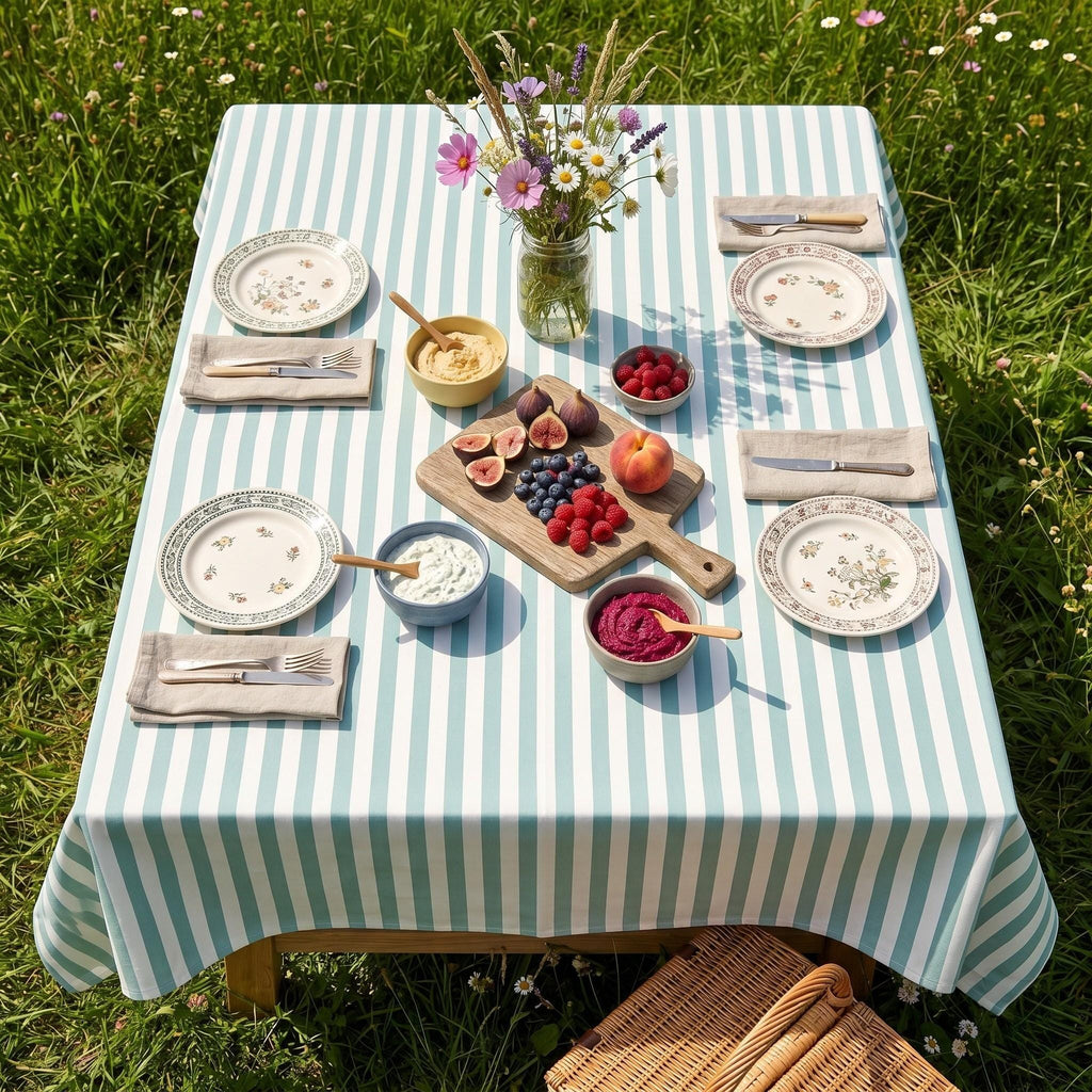 Striped Cotton Tablecloth — Mint Green, 12 Colors, Custom Size