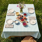 Striped Cotton Tablecloth — Mint Green, 12 Colors, Custom Size