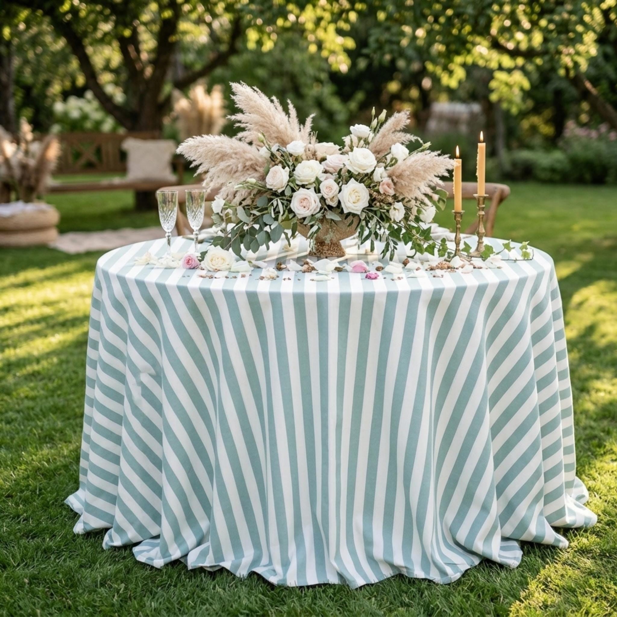 Striped Cotton Tablecloth — Mint Green, 12 Colors, Custom Size