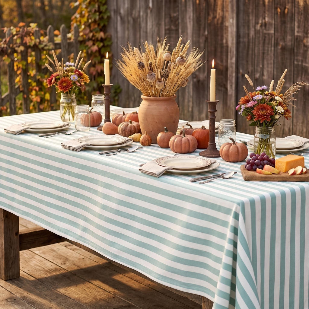 Striped Cotton Tablecloth — Mint Green, 12 Colors, Custom Size