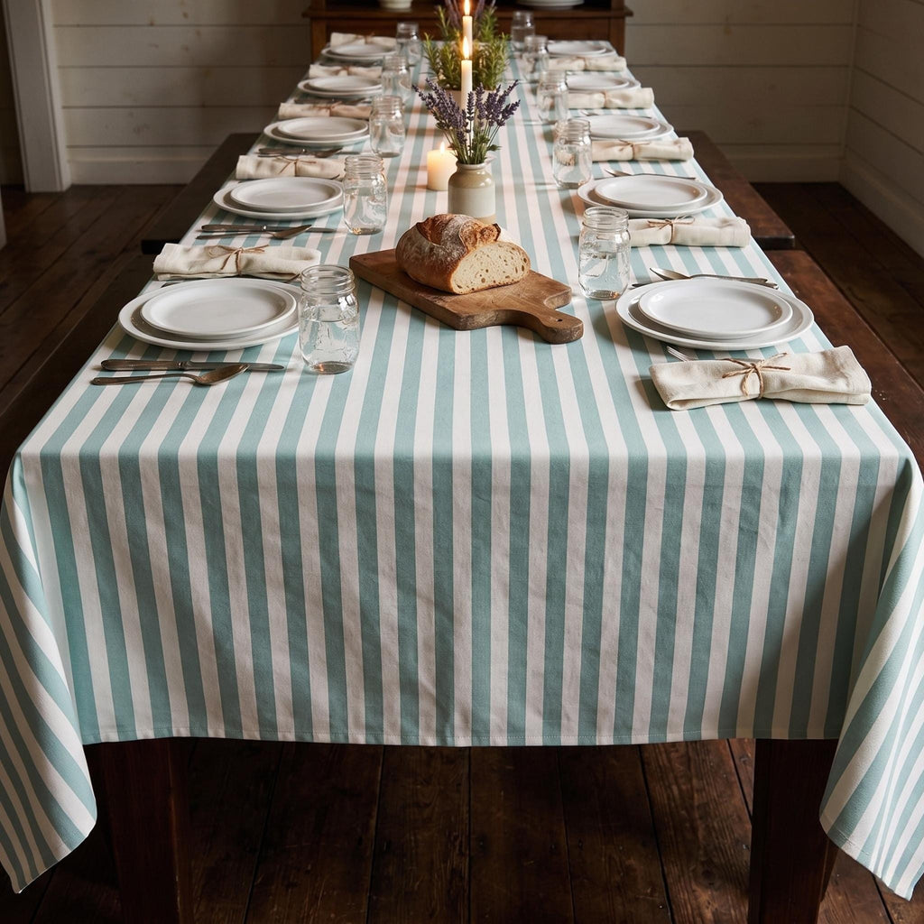 Striped Cotton Tablecloth — Mint Green, 12 Colors, Custom Size
