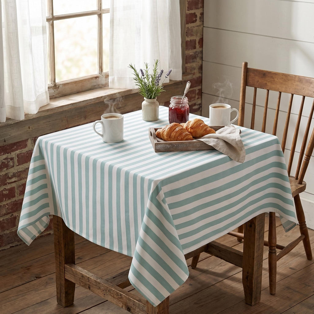 Striped Cotton Tablecloth — Mint Green, 12 Colors, Custom Size