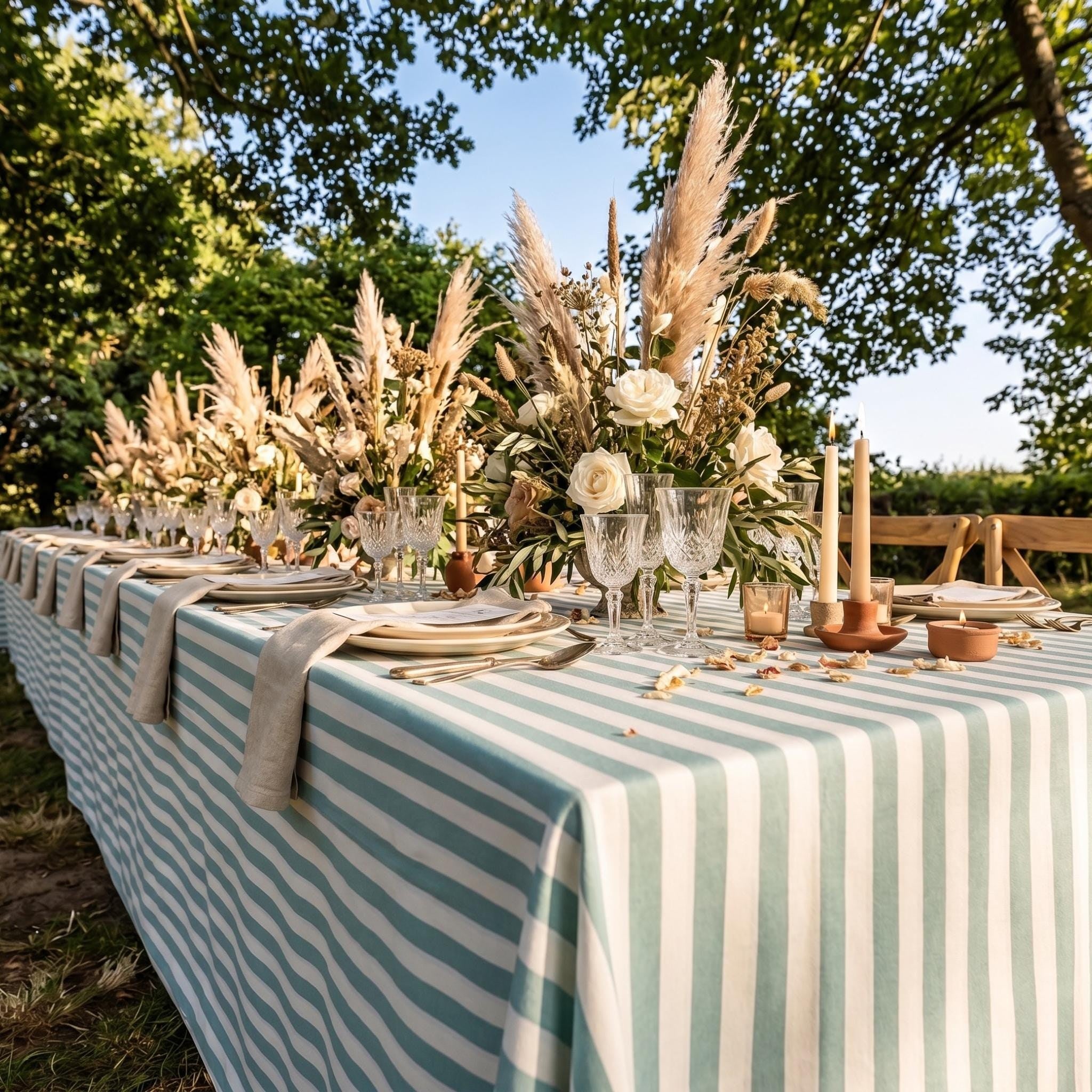 Striped Cotton Tablecloth — Mint Green, 12 Colors, Custom Size