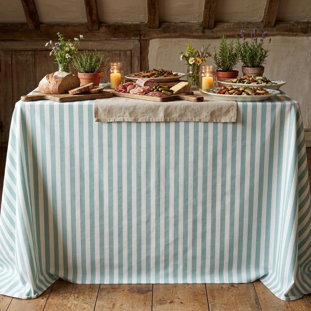 Striped Cotton Tablecloth — Mint Green, 12 Colors, Custom Size