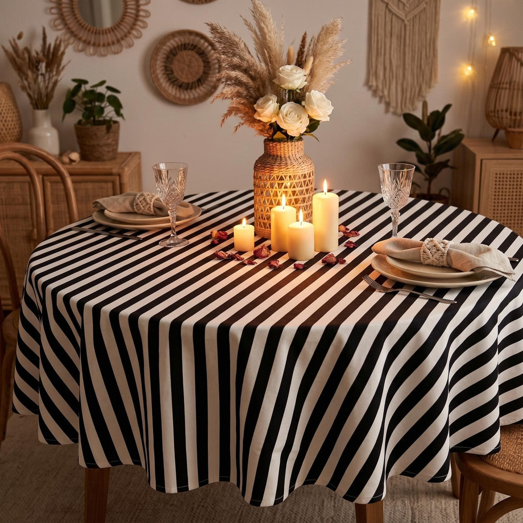 Striped Cotton Tablecloth — Black, 12 Colors, Custom Size