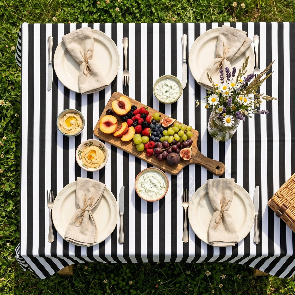 Striped Cotton Tablecloth — Black, 12 Colors, Custom Size