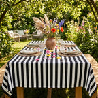 Striped Cotton Tablecloth — Black, 12 Colors, Custom Size