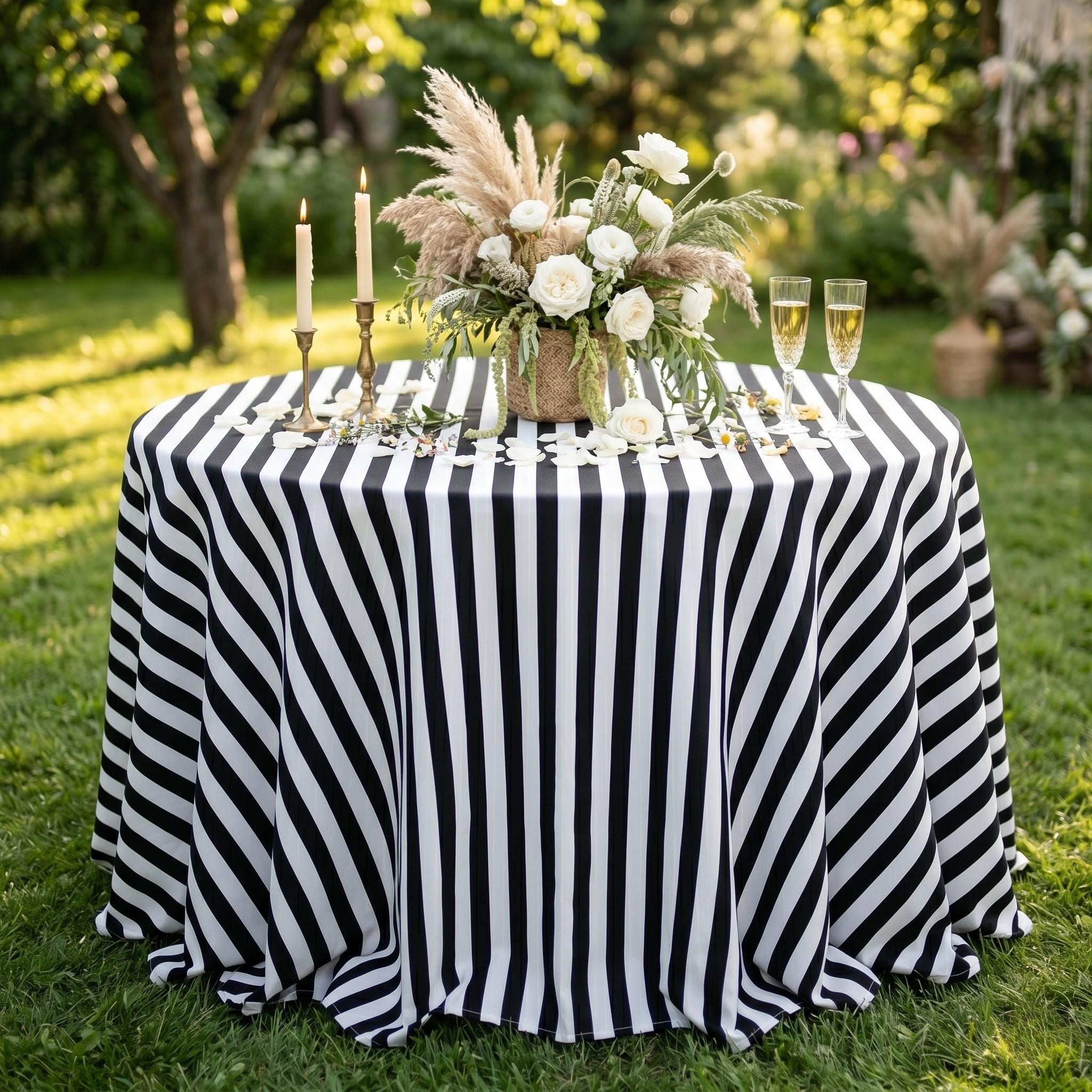 Striped Cotton Tablecloth — Black, 12 Colors, Custom Size