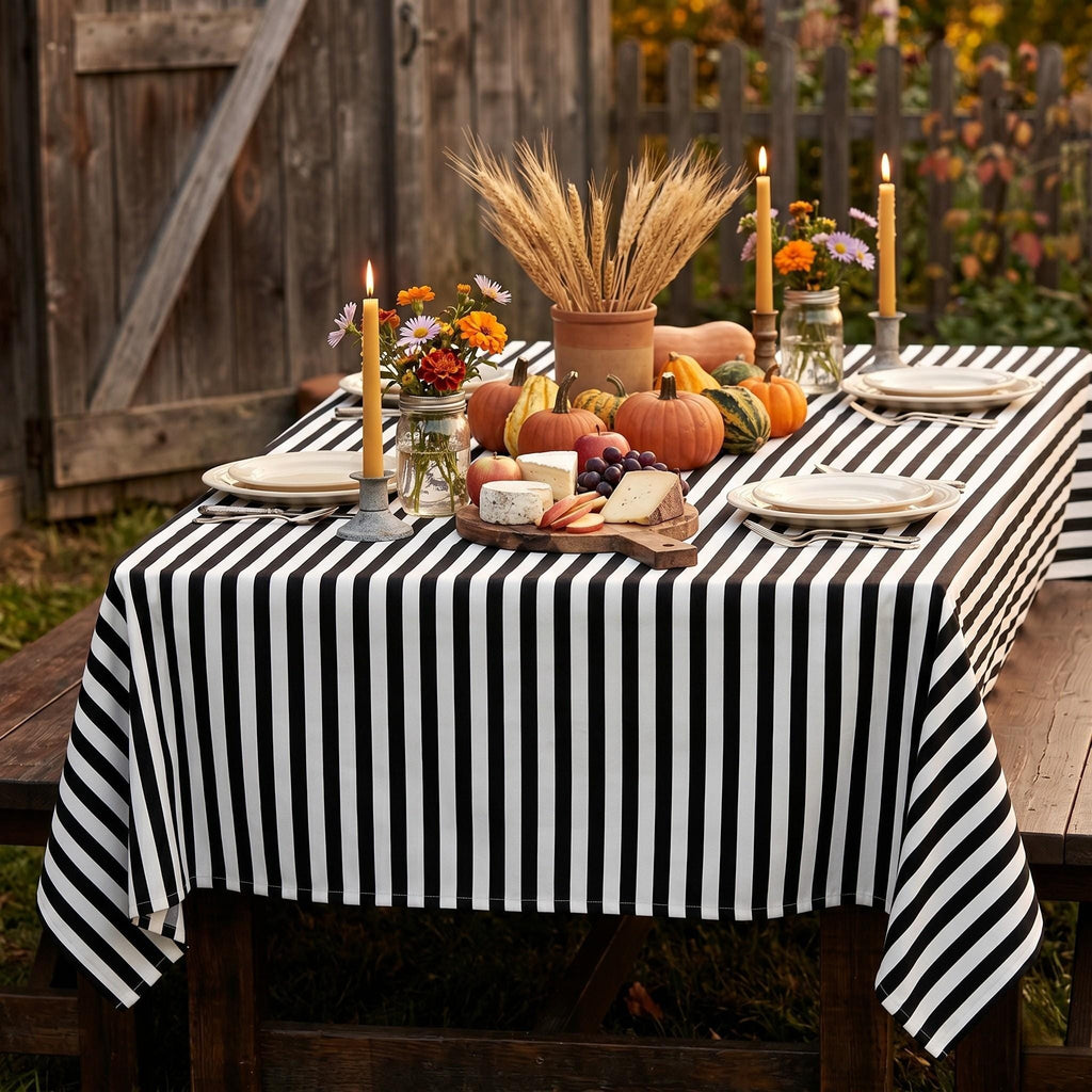 Striped Cotton Tablecloth — Black, 12 Colors, Custom Size