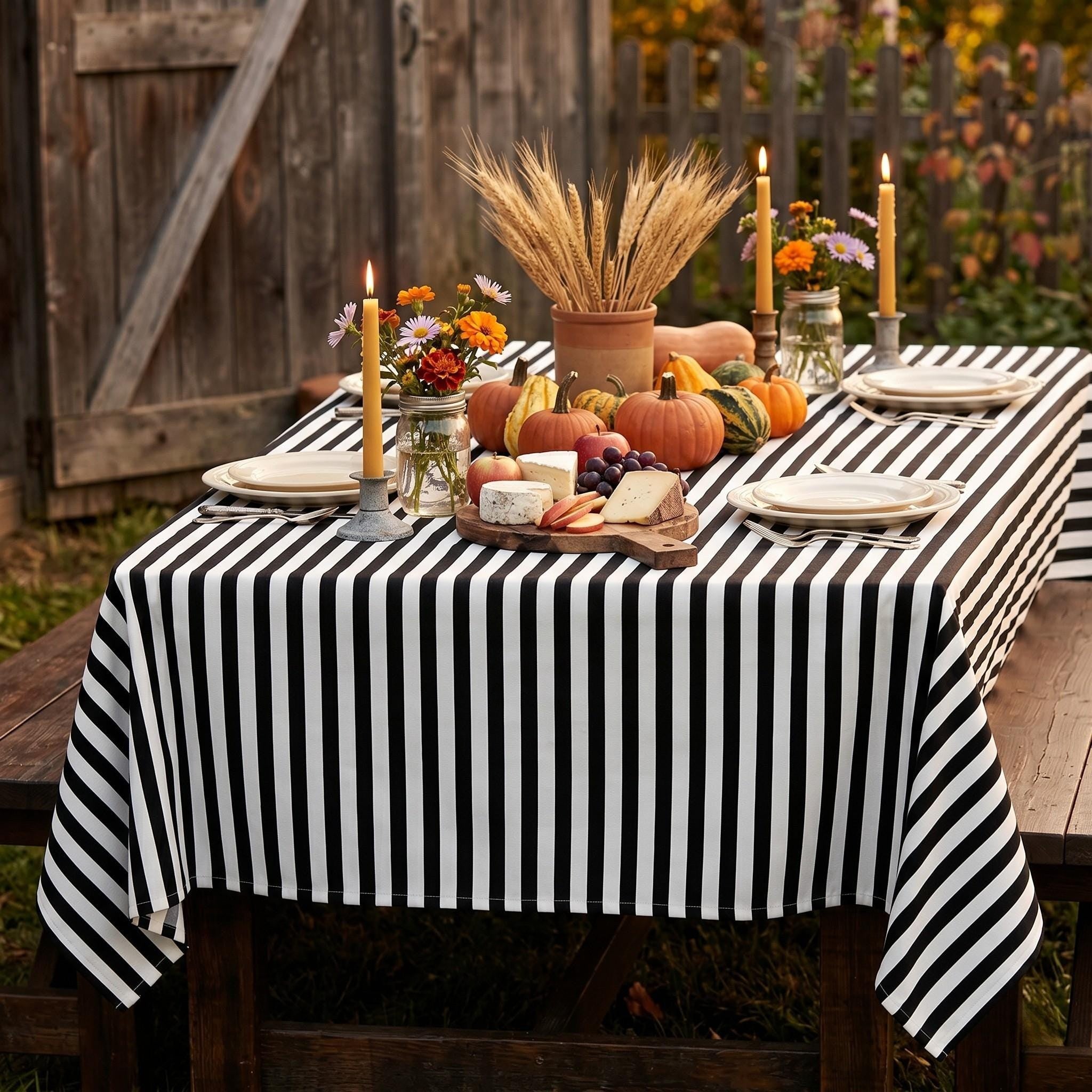 Striped Cotton Tablecloth — Black, 12 Colors, Custom Size