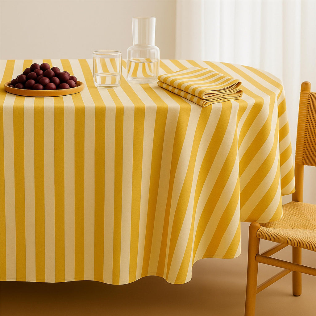 Striped Cotton Tablecloth — Yellow, 12 Colors, Custom Size