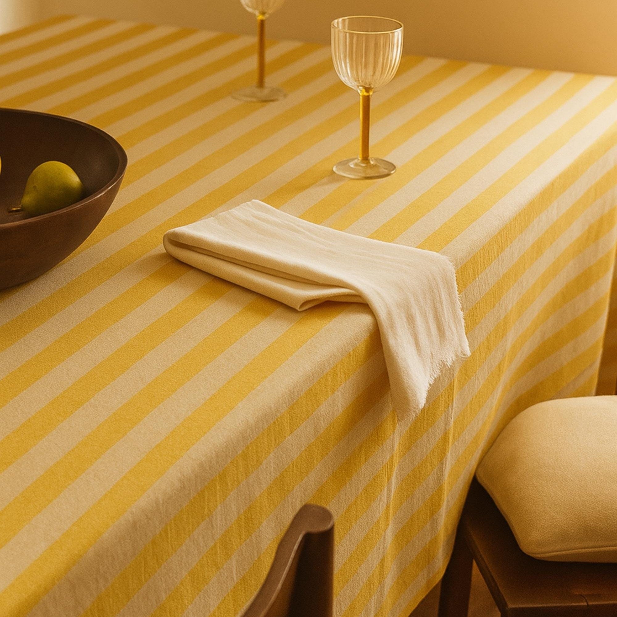 Striped Cotton Tablecloth — Yellow, 12 Colors, Custom Size