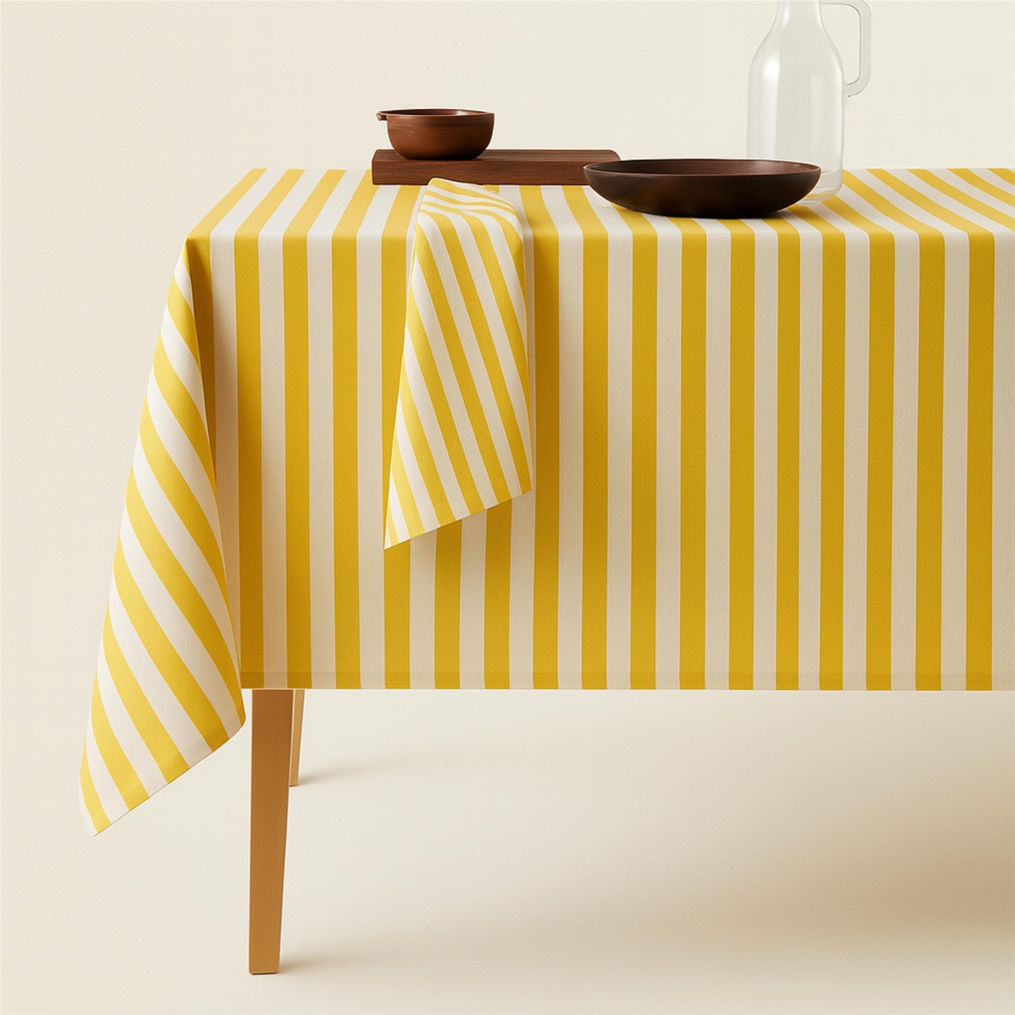 Striped Cotton Tablecloth — Yellow, 12 Colors, Custom Size