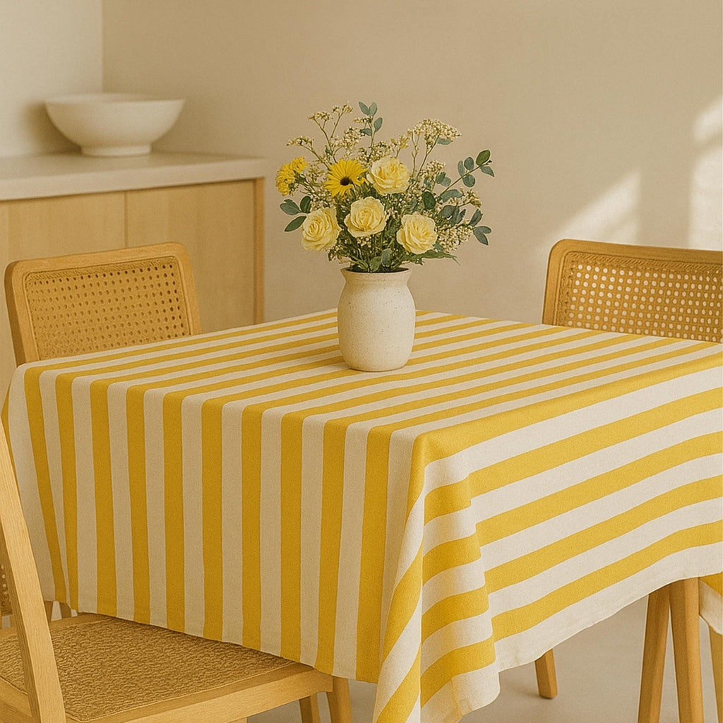 Striped Cotton Tablecloth — Yellow, 12 Colors, Custom Size