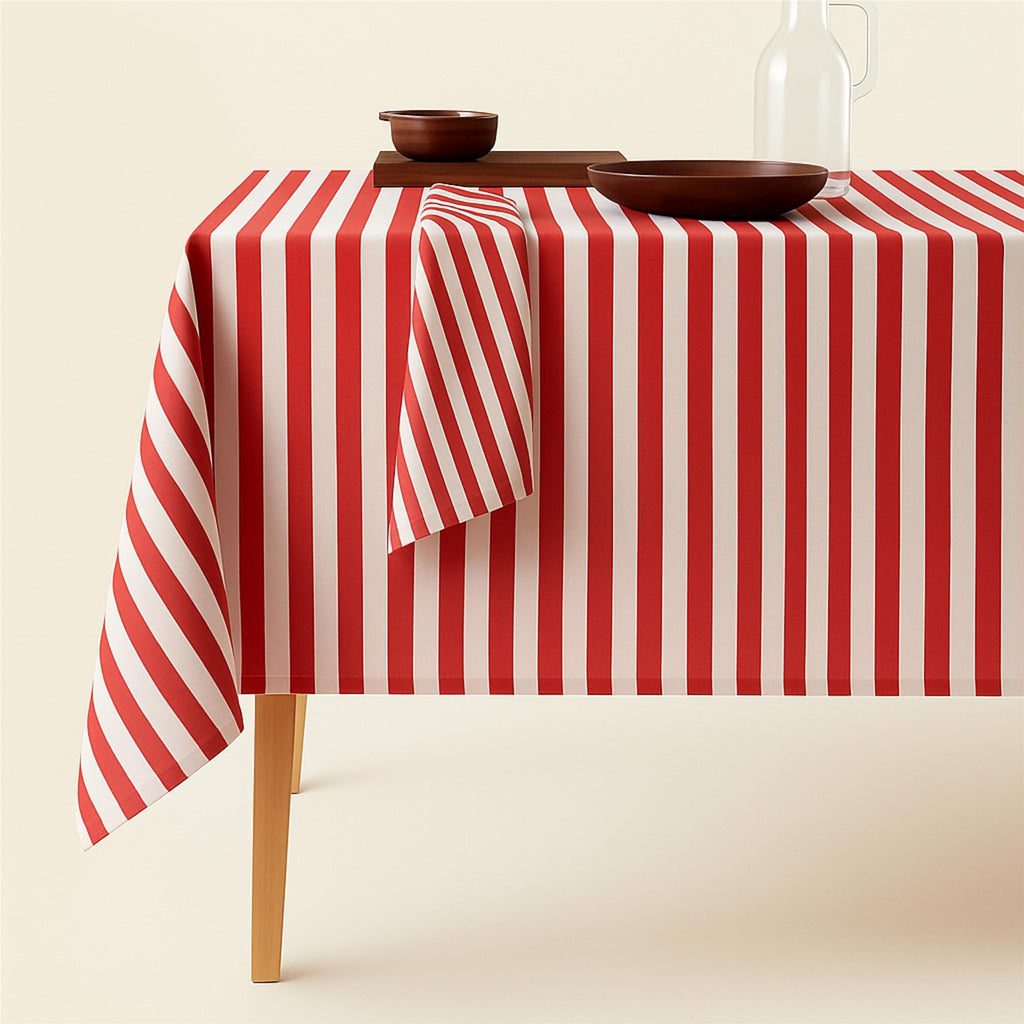Striped Cotton Tablecloth — Red, 12 Colors, Custom Size