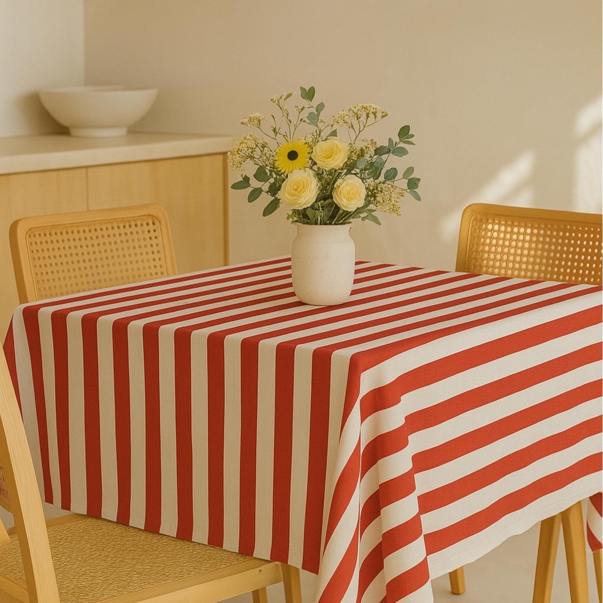 Striped Cotton Tablecloth — Red, 12 Colors, Custom Size