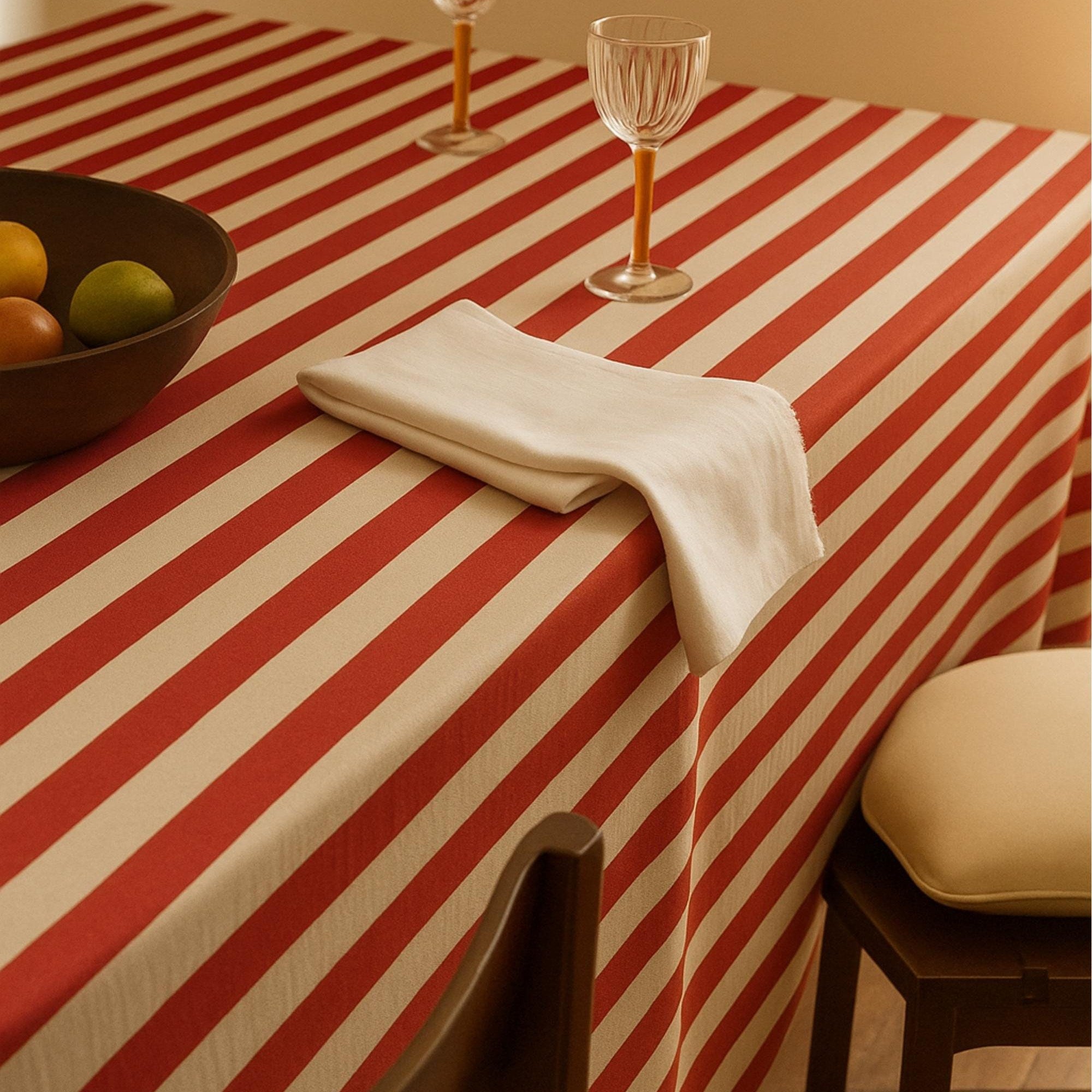 Striped Cotton Tablecloth — Red, 12 Colors, Custom Size
