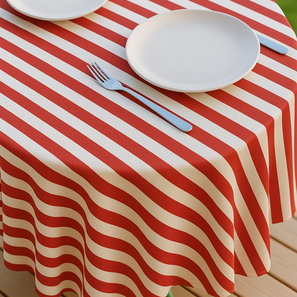 Striped Cotton Tablecloth — Red, 12 Colors, Custom Size