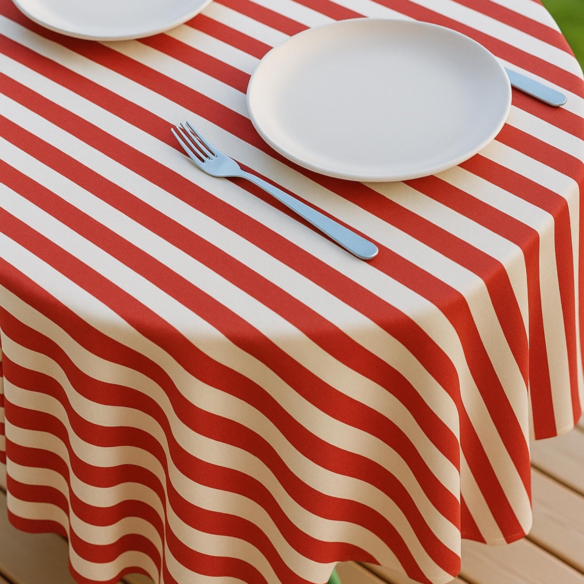 Striped Cotton Tablecloth — Red, 12 Colors, Custom Size