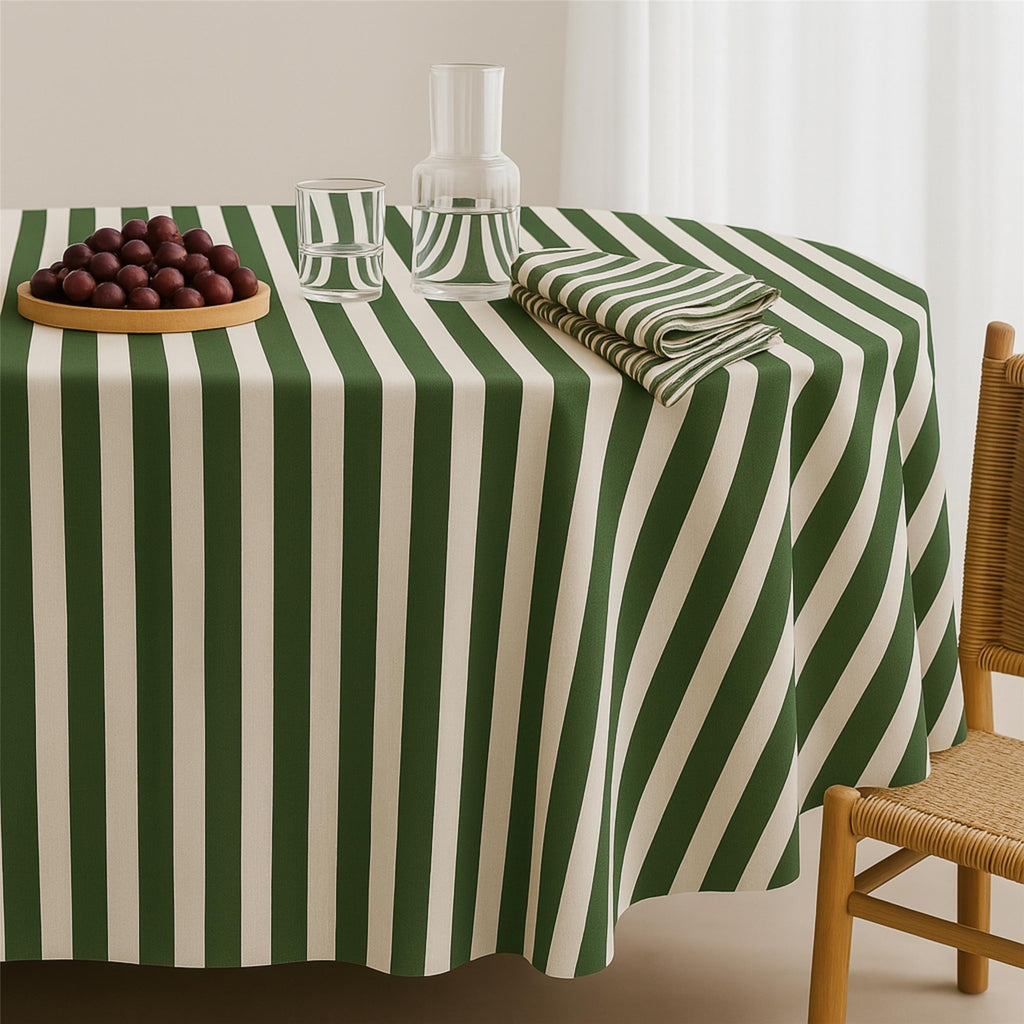 Striped Cotton Tablecloth — Green, 12 Colors, Custom Size