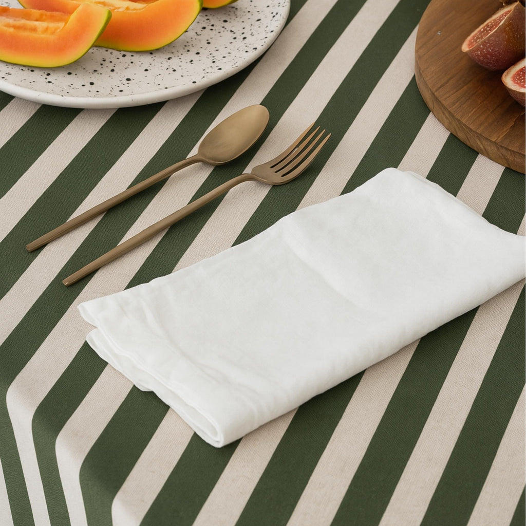 Striped Cotton Tablecloth — Green, 12 Colors, Custom Size