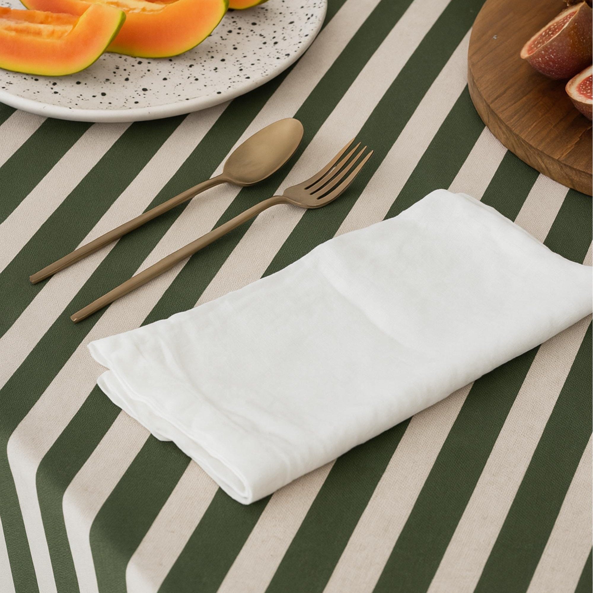 Striped Cotton Tablecloth — Green, 12 Colors, Custom Size
