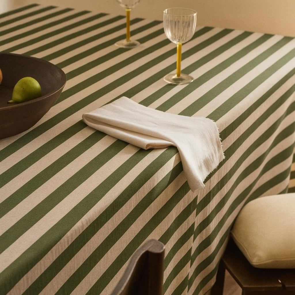 Striped Cotton Tablecloth — Green, 12 Colors, Custom Size